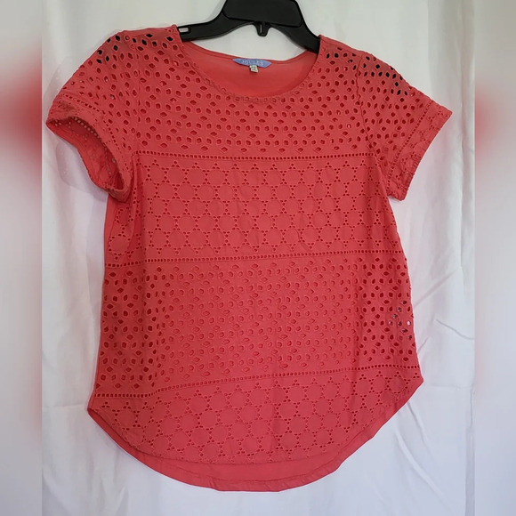 Joules Orange Nadine Broderie Short Sleeve Embroidered Cotton‎ Blouse, Size 2 - Picture 1 of 9